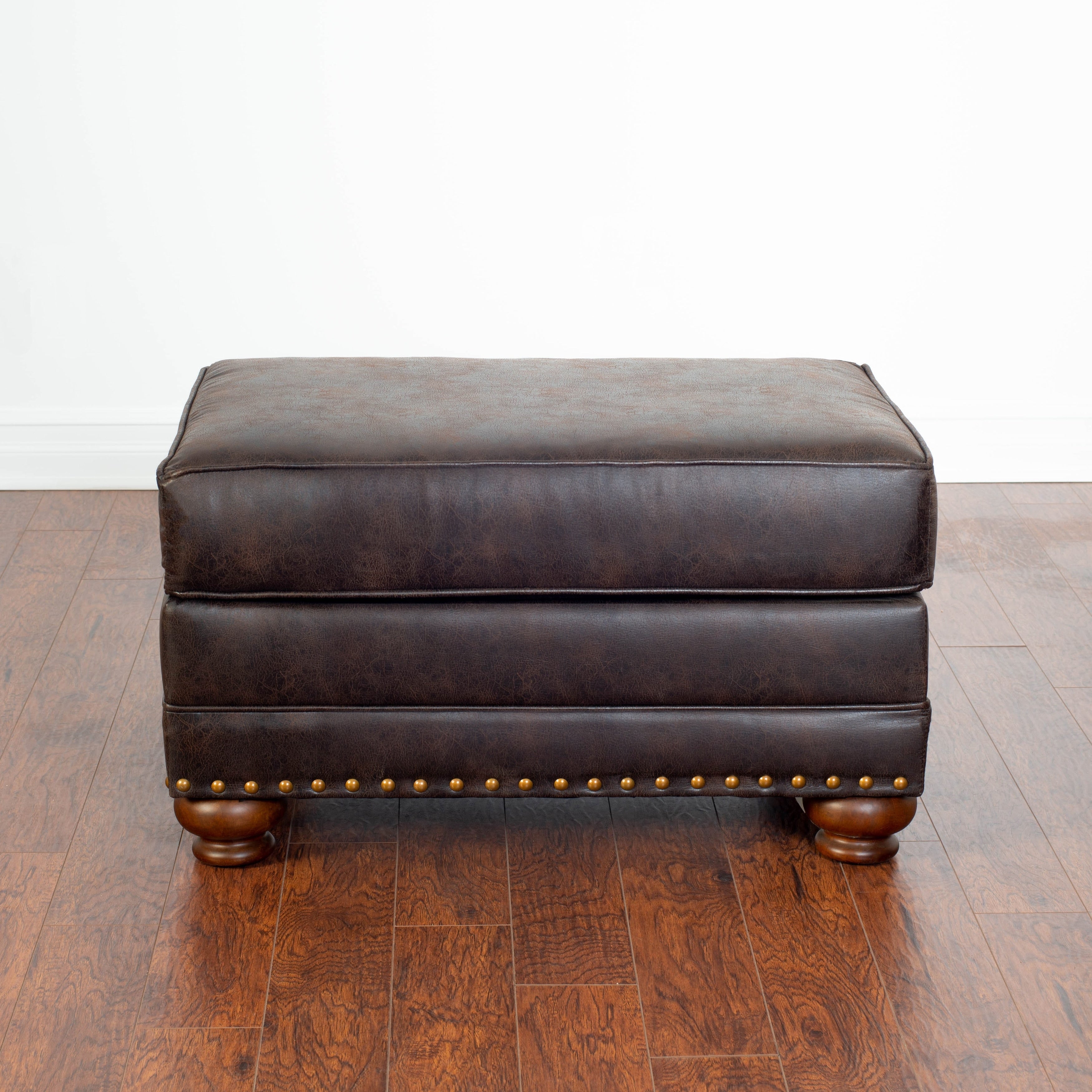 Leinster Faux Leather Upholstered Nailhead Ottoman In Espresso