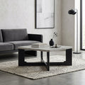 Roundhill Furniture Levitus Modern Square Coffee Table Faux Concrete Gray With Black Wood Grain Finish