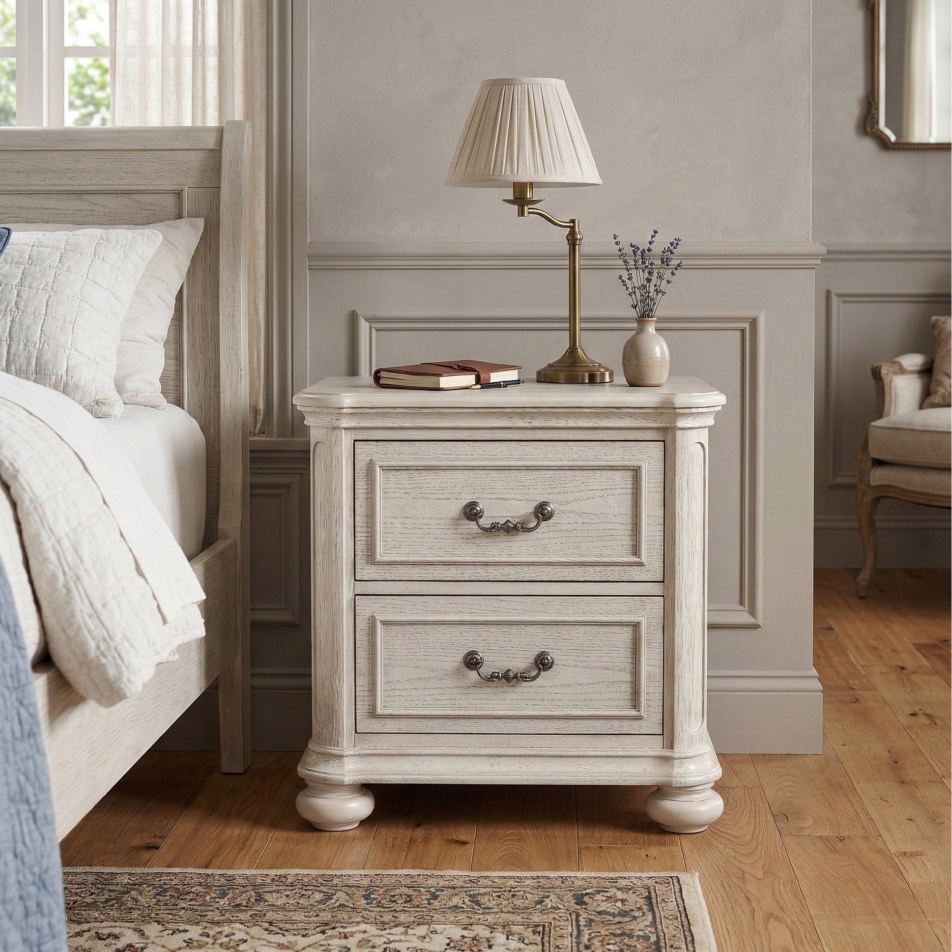 Roundhill Furniture Nelson 2 Drawer Bedroom Nightstand Antique White