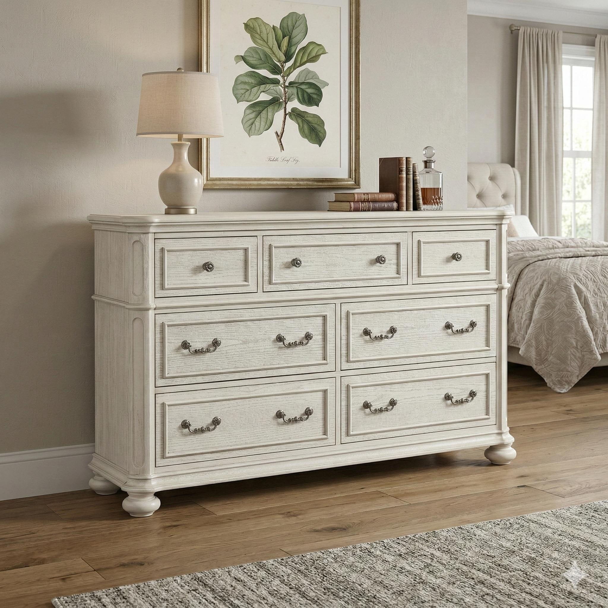 Roundhill Furniture Nelson 7 Drawer Bedroom Dresser Antique White