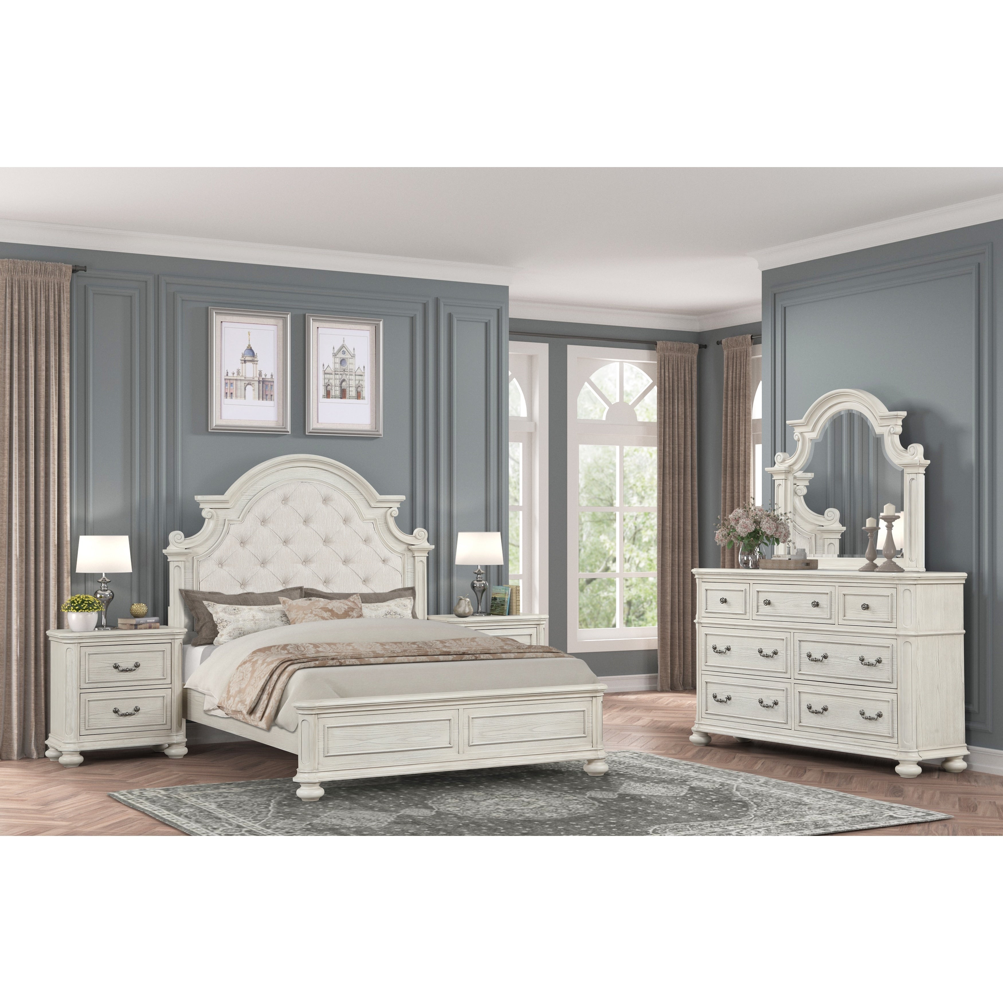 Roundhill Furniture Nelson French Traditional 5 Piece Bedroom Set Antique White