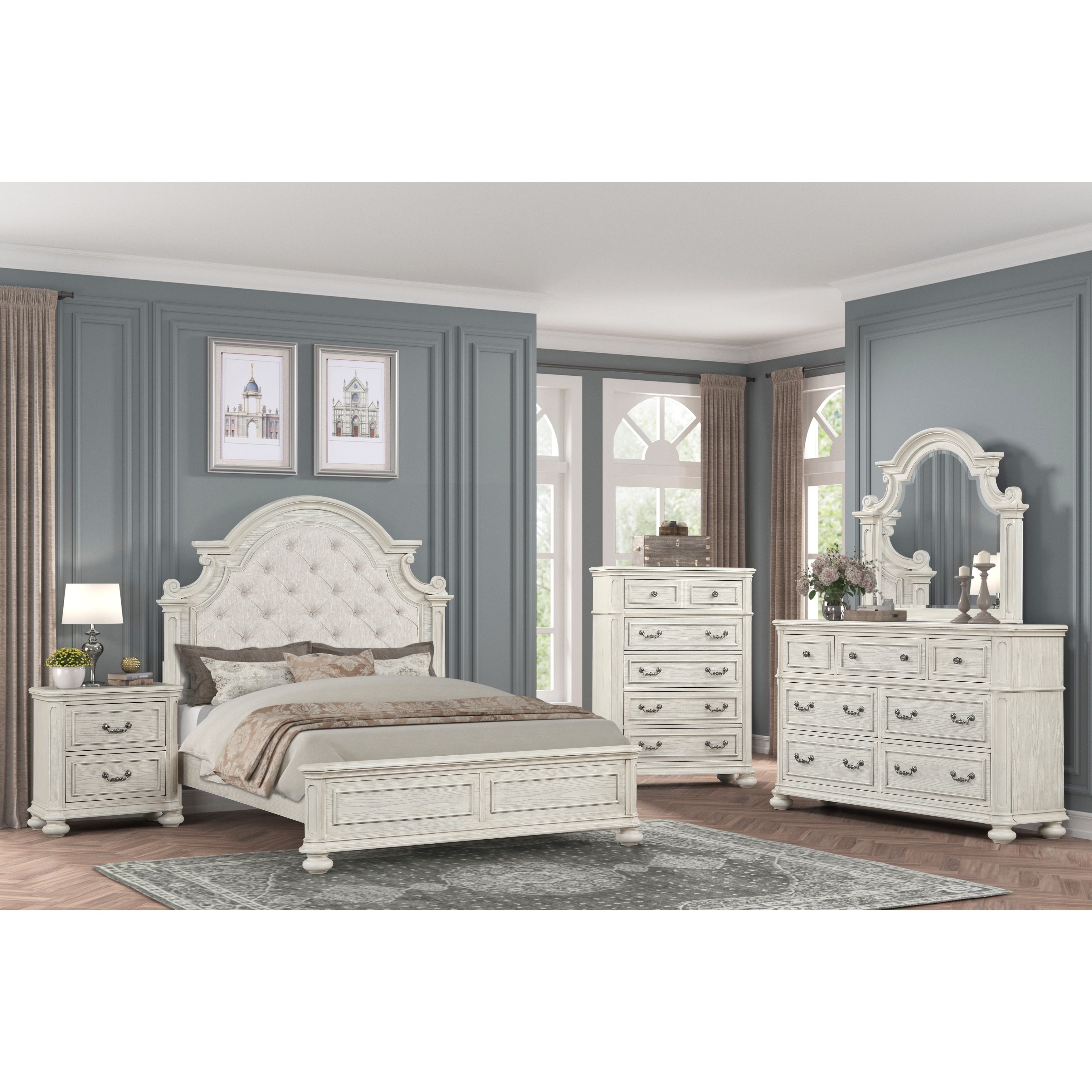 Roundhill Furniture Nelson French Traditional 5 Piece Bedroom Set Antique White