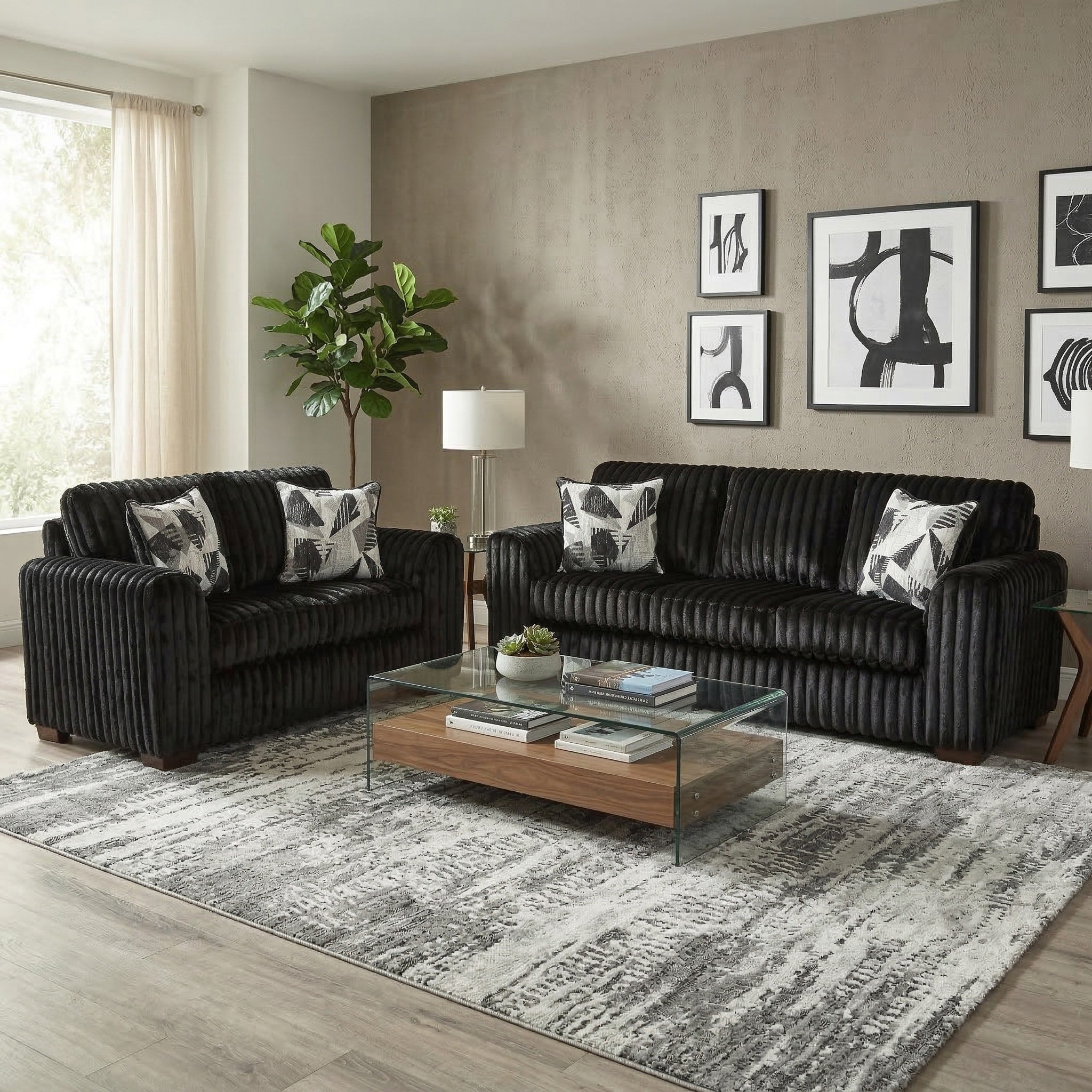 Roundhill Furniture Nolan 2 Piece Living Room Set Sofa And Loveseat