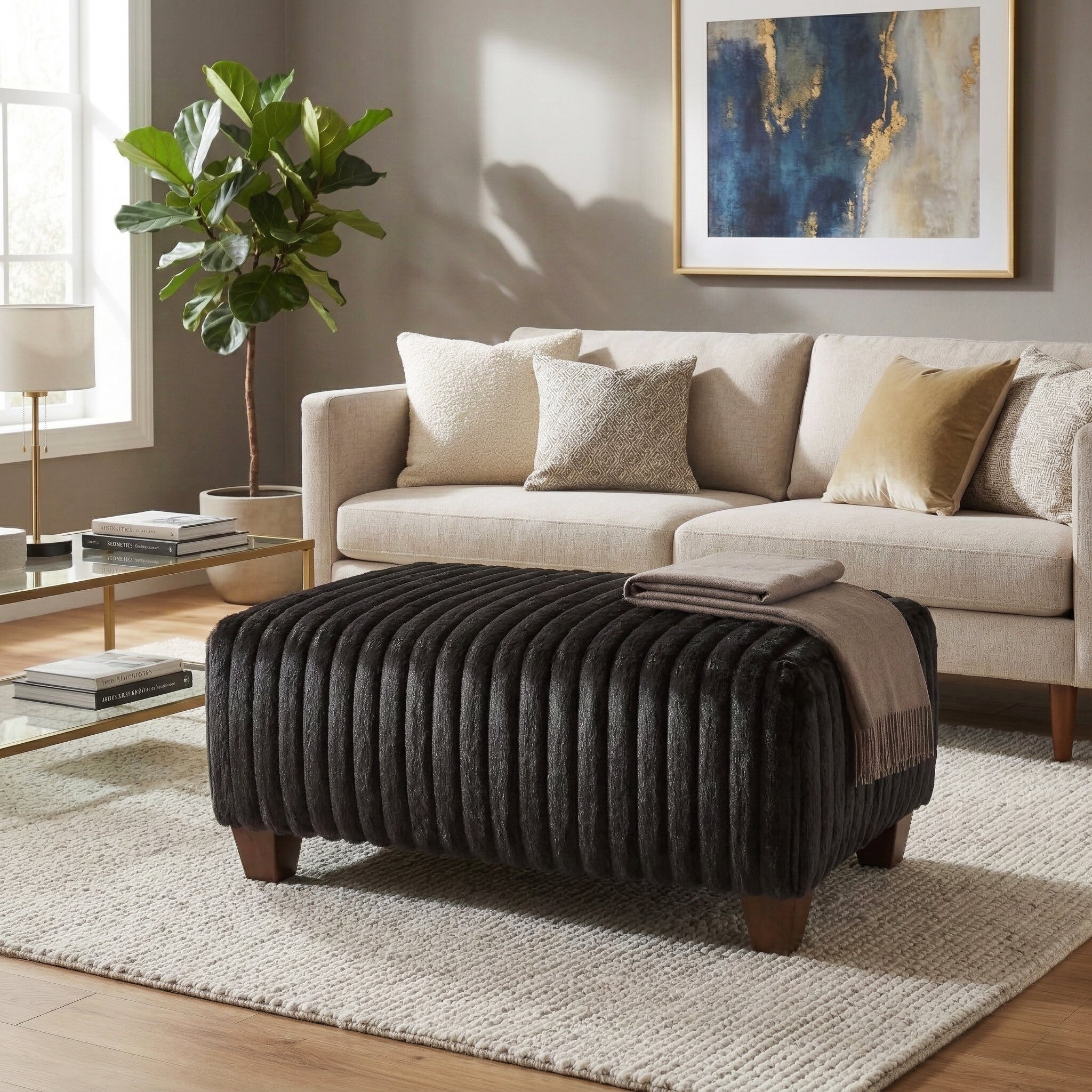 Roundhill Furniture Nolan Contemporary Upholstered Cocktail Ottoman