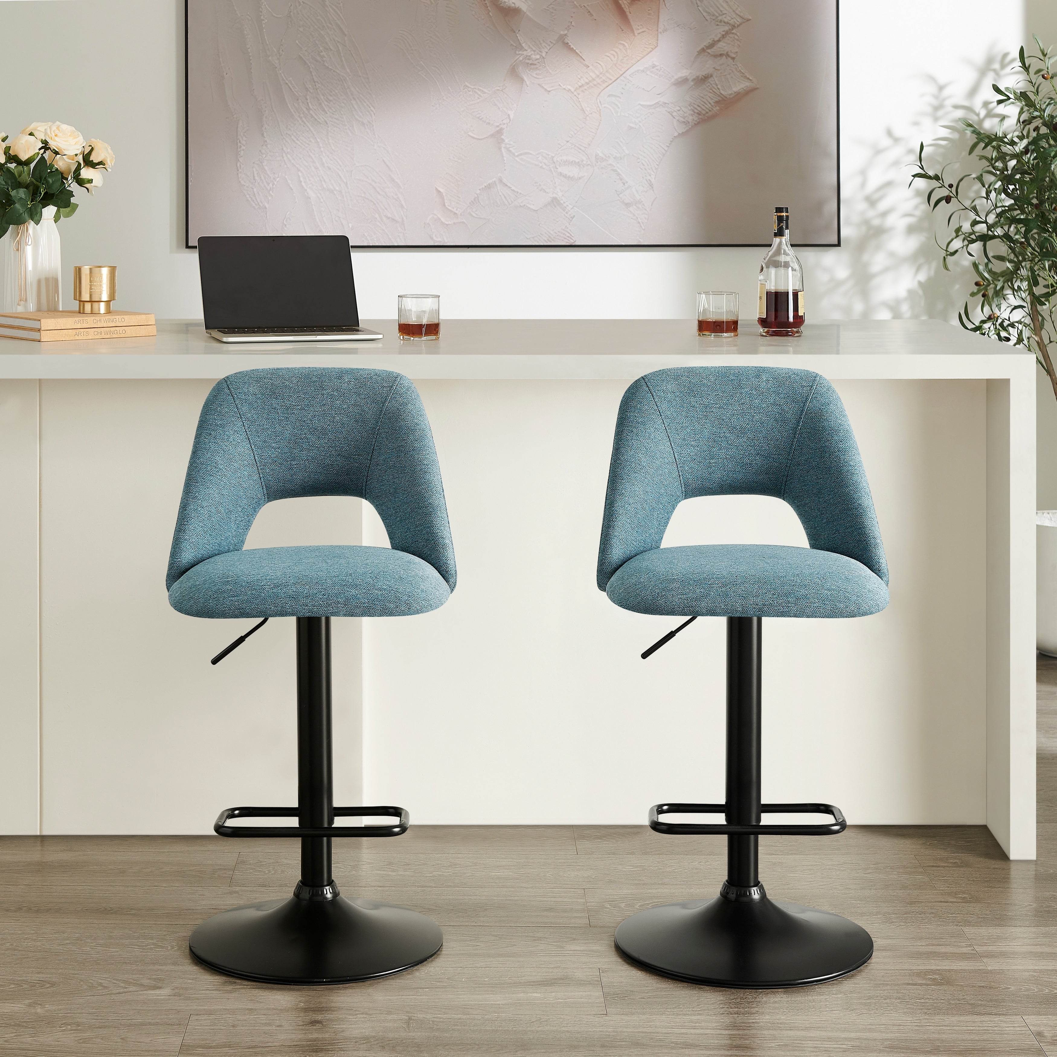 Roundhill Furniture Nuvia Contemporary Adjustable Barstool With Upholstered Swivel Seats Set Of 2