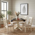 Prato 5 Piece Round Dining Table Set With Cross Back Chairs Antique White And Distressed Oak