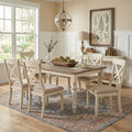 Prato 7 Piece Dining Table Set With Cross Back Chairs Antique White And Distressed Oak