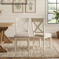 Prato Antique White Wood Cross Back Upholstered Dining Chairs Set Of 2
