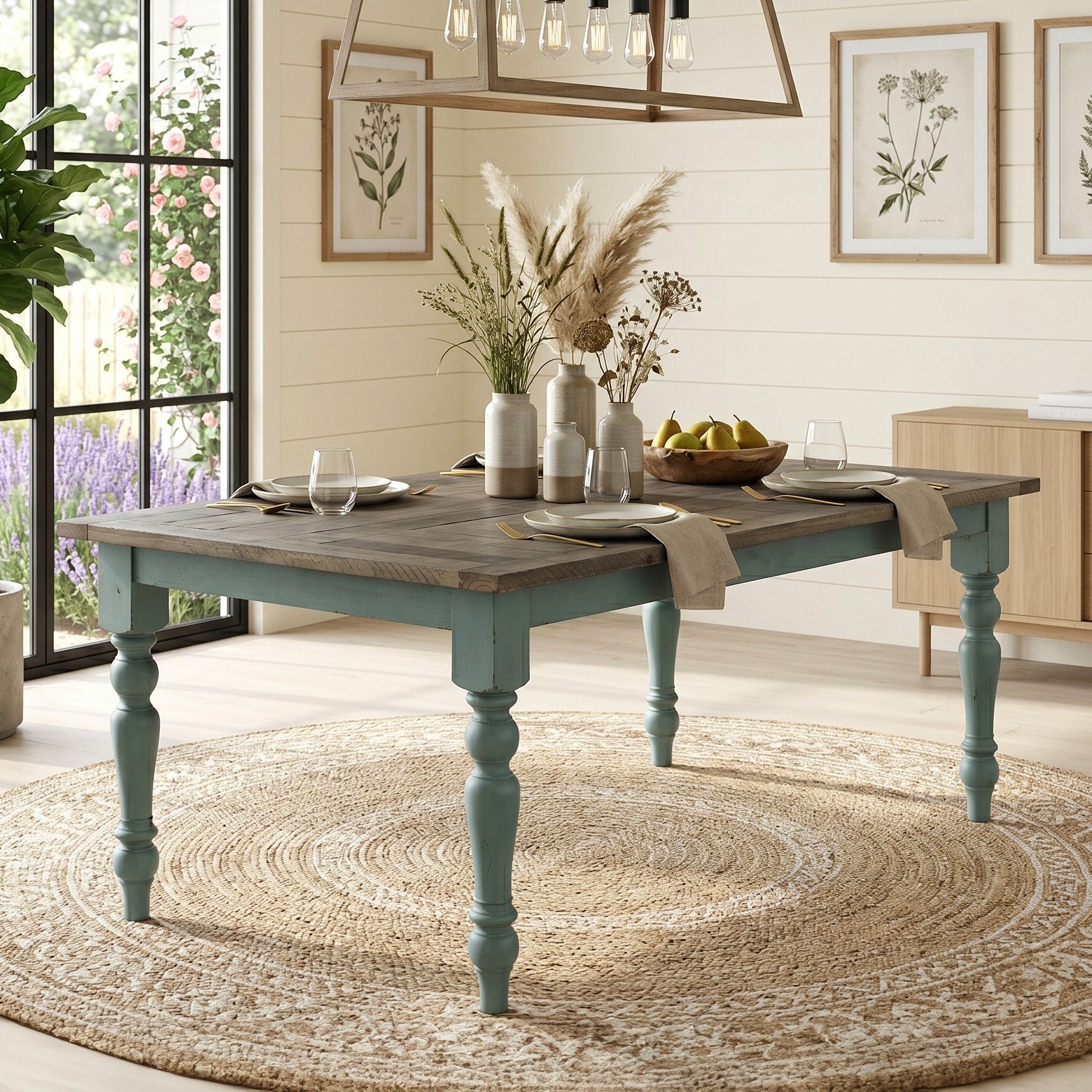 Prato Blue And Brown Two Tone Finish Wood Dining Table N A