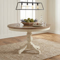 Prato Round Antique White And Distressed Oak Two Tone Finish Wood Dining Table