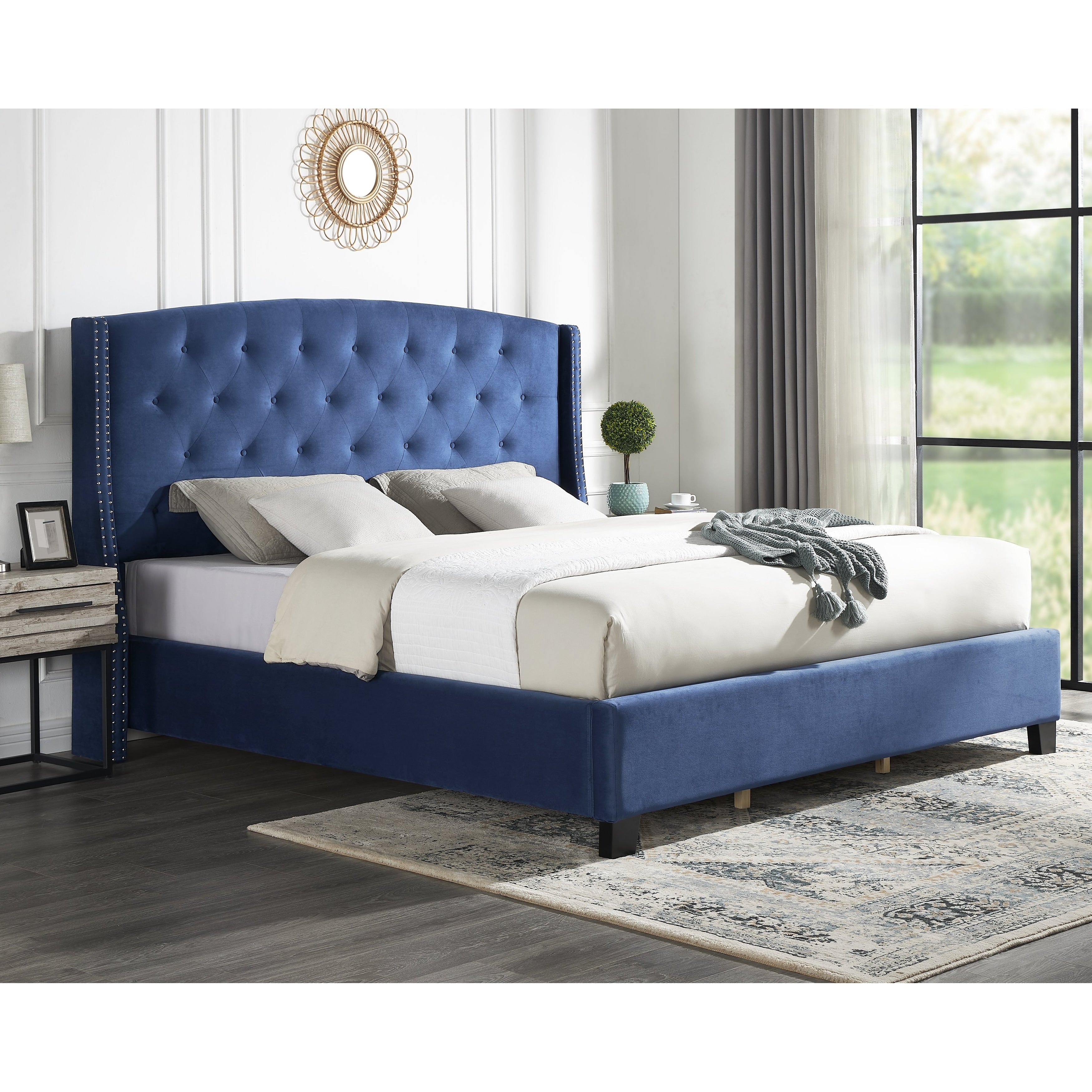 Summit Wingback Tufted Upholstered Bed With Nailhead