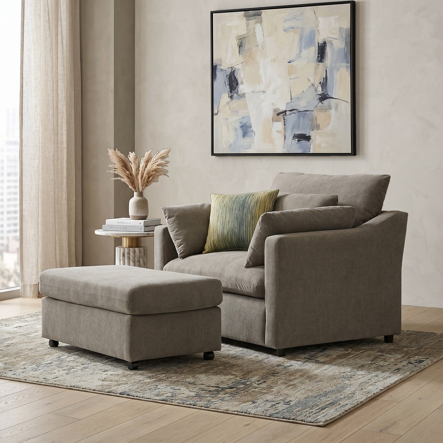 Roundhill Furniture Wilson 2 Piece Living Room Set Chair And Ottoman