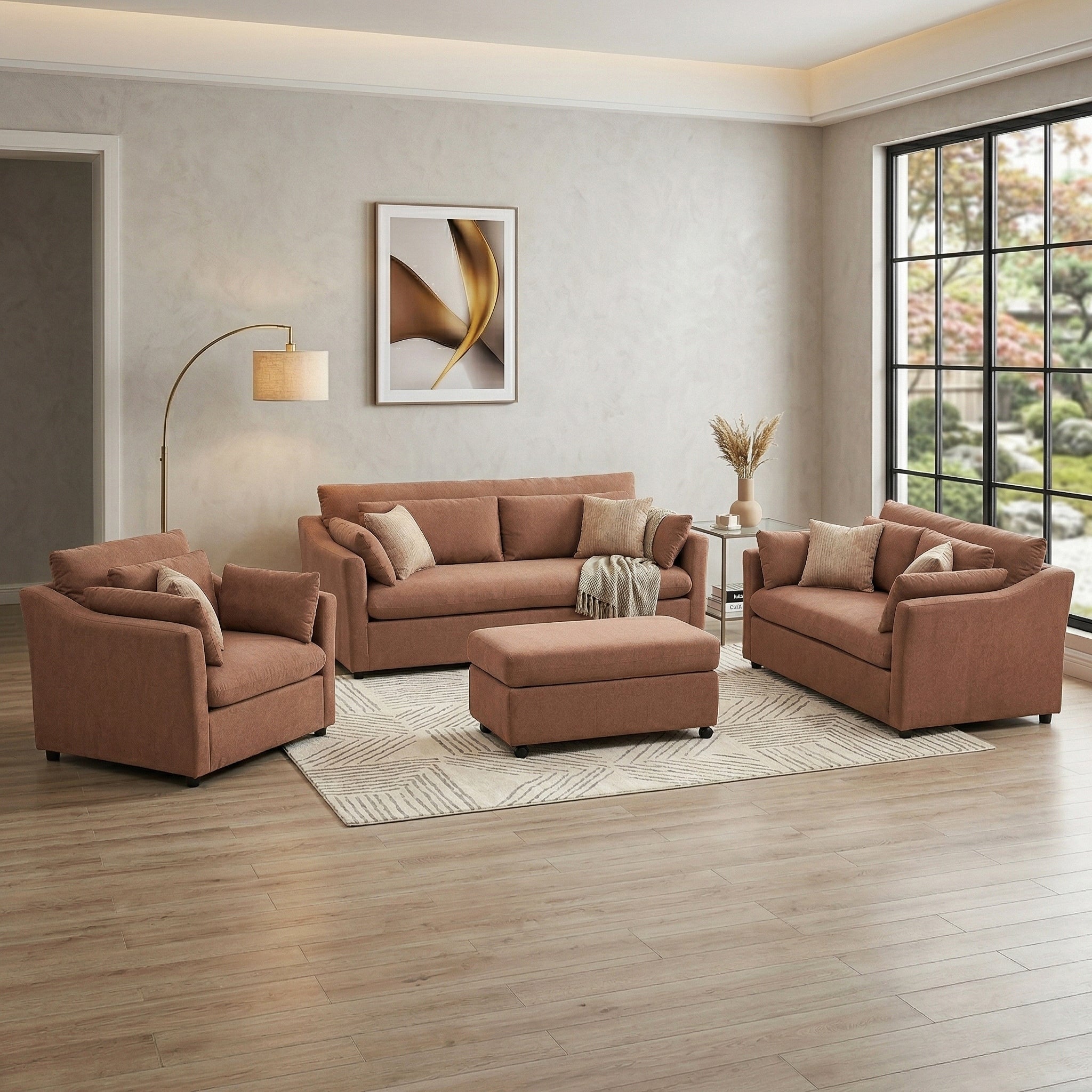 Roundhill Furniture Wilson 4 Piece Living Room Set Sofa Loveseat Cuddle Chair And Ottoman