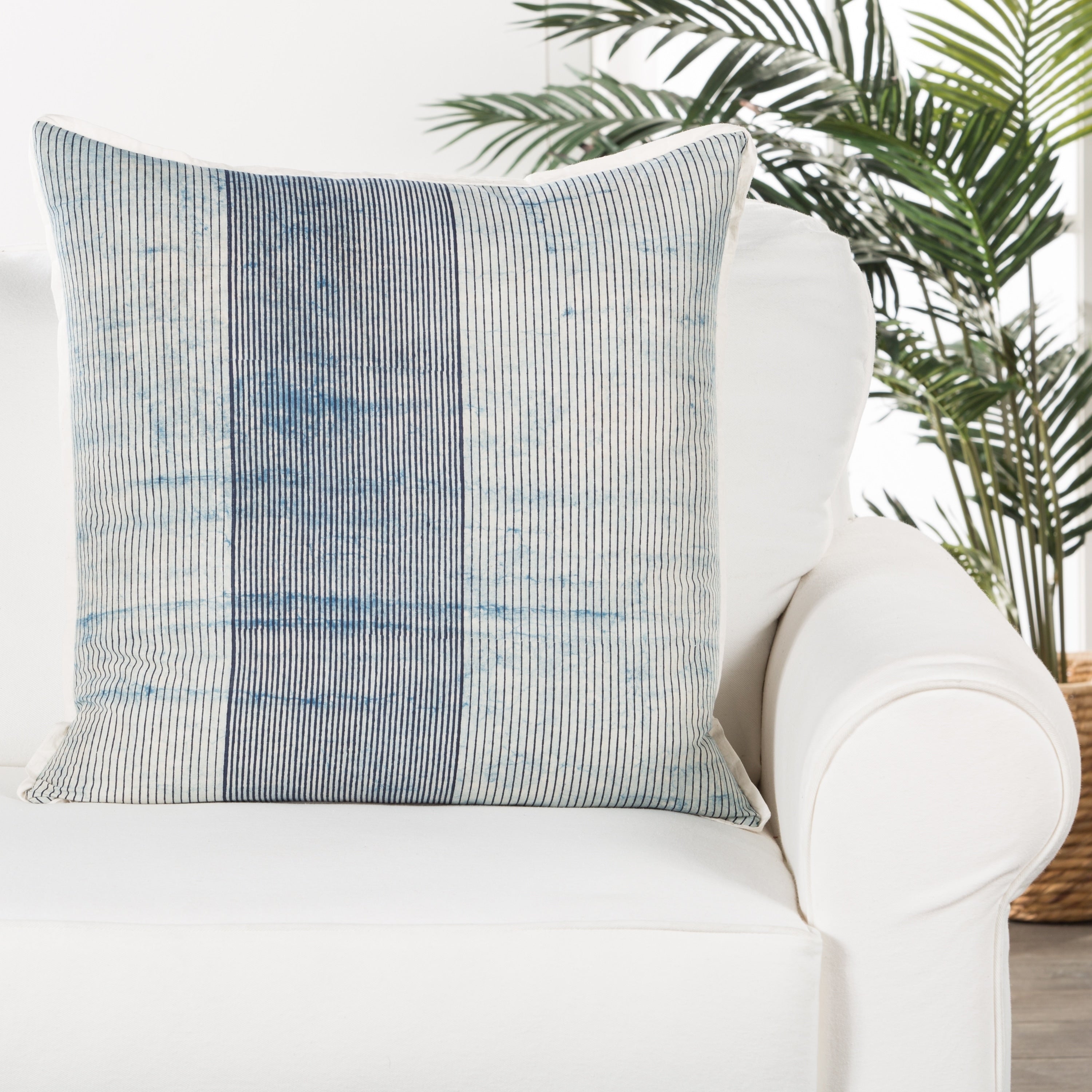 Route Handmade Stripe Blue White Down Throw Pillow 22 Inch