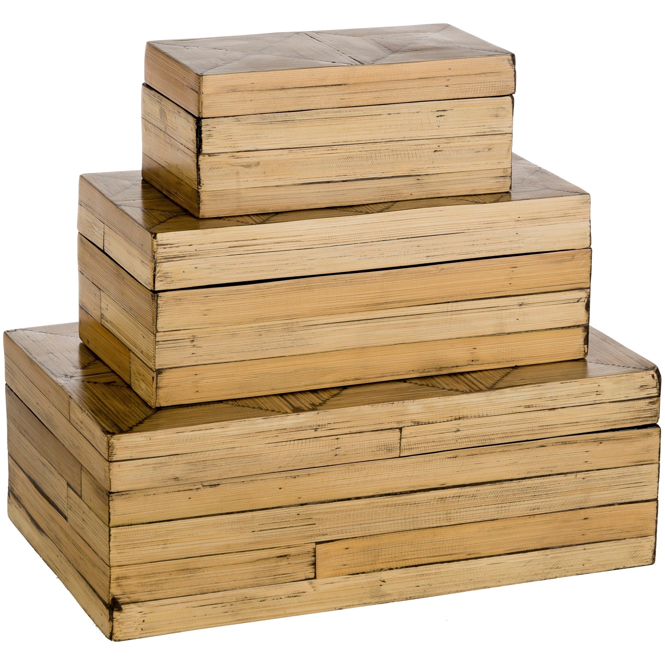 Rouzet Bohemian Bamboo Decorative Box Set 3 Piece 13.8 X 8.3 X 4.9