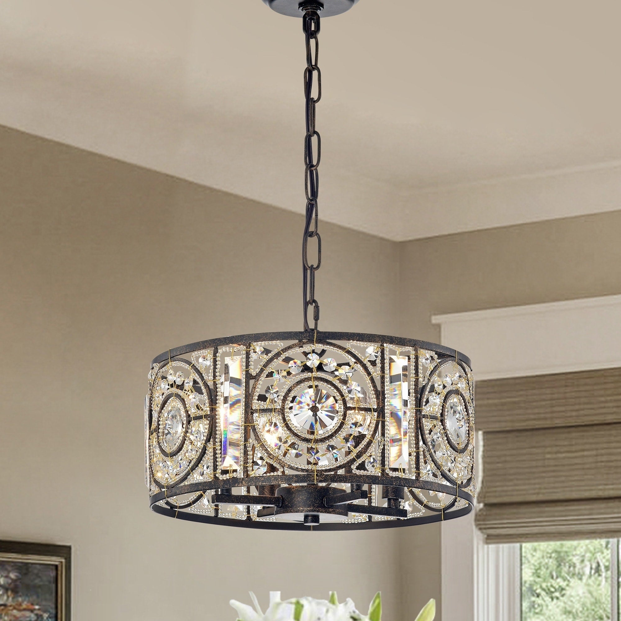 Rowsen 4 Light Antique Bronze Metal Chandelier