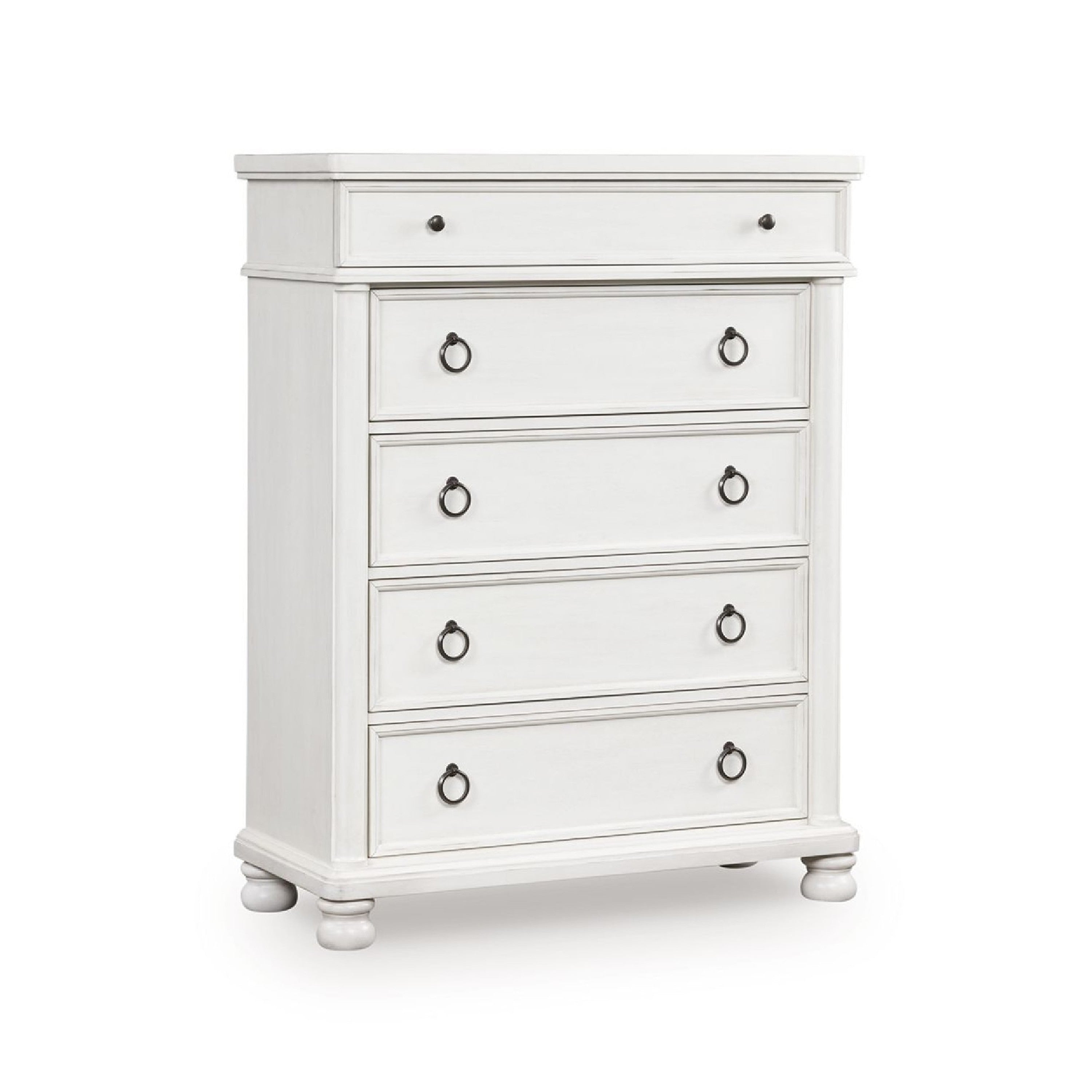 Rowy Tall Dresser Chest 5 Drawers With Pewter Knobs Antique White