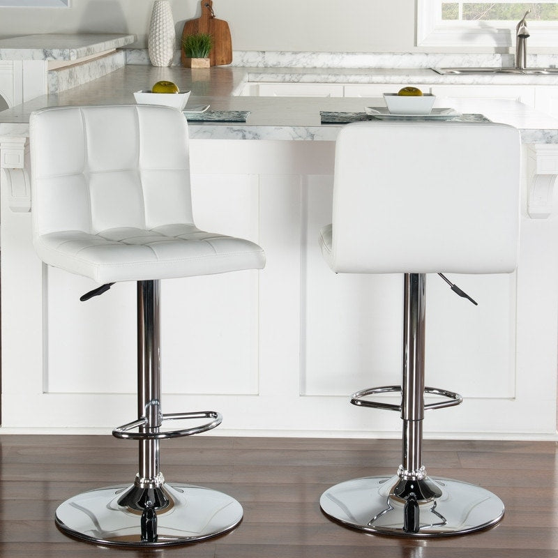 Powell Roxie White Quilted Faux Leather And Chrome Adjustable Height Bar Stool