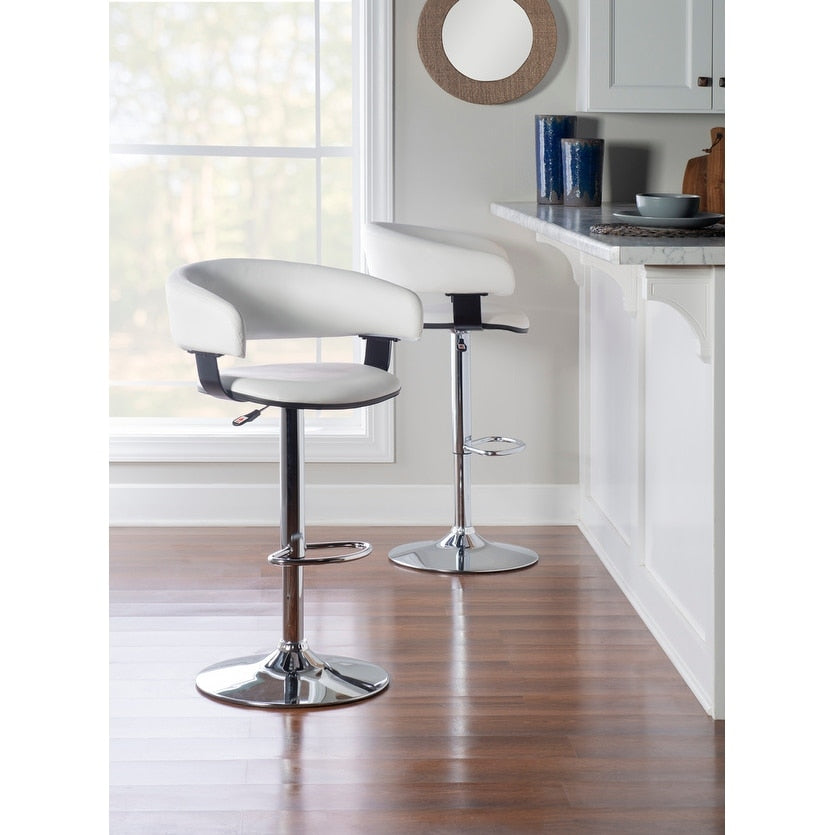 Powell Roxie White Faux Leather And Chrome Adjustable Height Bar Stool