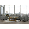 Roy Mid Century Modern Grey Top Grain Italian Leather Tufted Sofa And Two Chairs