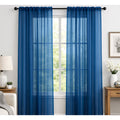 Royal Blue Sheer Window Rod Pocket Curtain Set 90 Inches Long 2 Panels