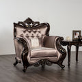Royal Brown Finish Solid Wood Carved Details Upholstered Tufted 1Pc Chair