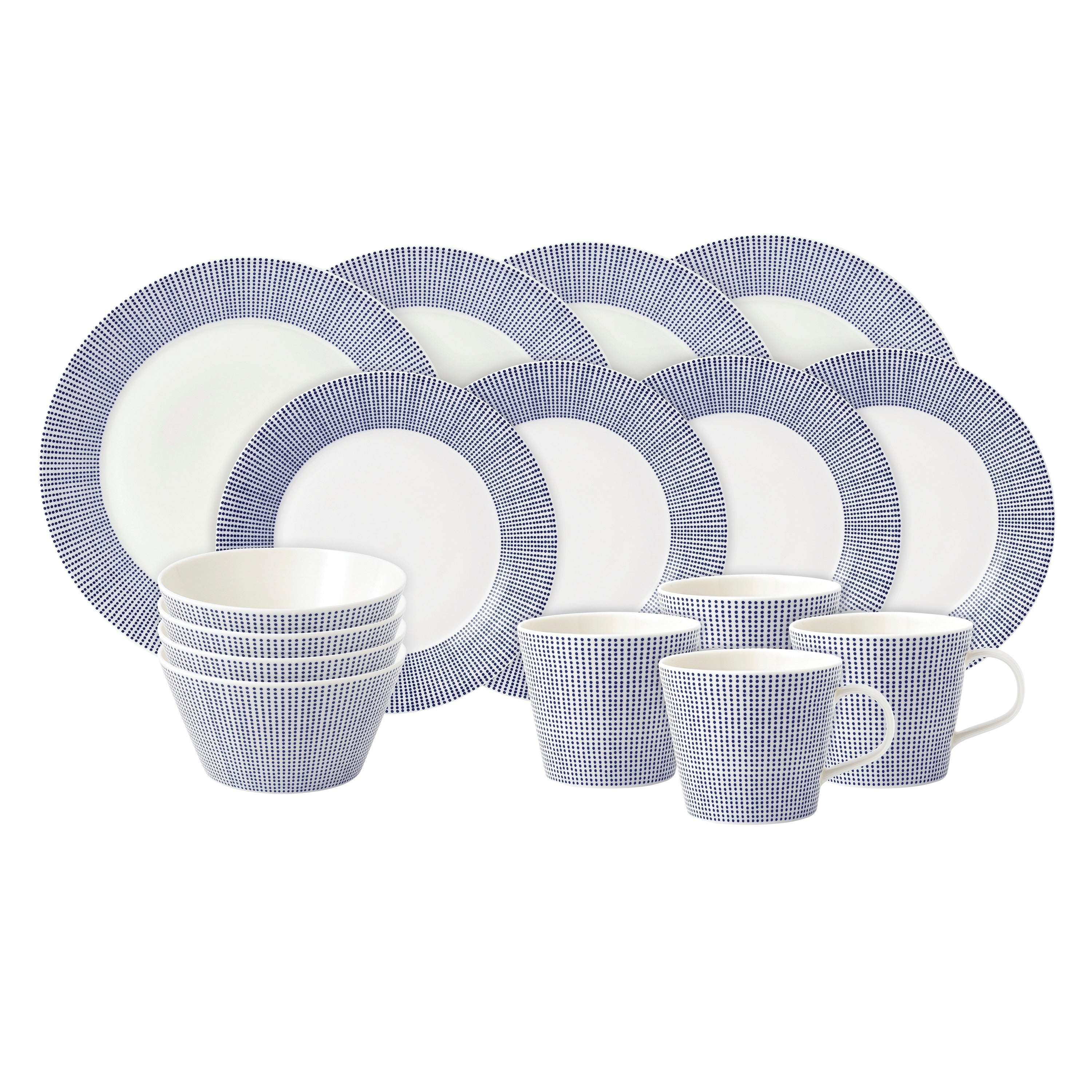 Royal Doulton 1815 Pacific Dinnerware Set Blue Dots 16 Piece Set