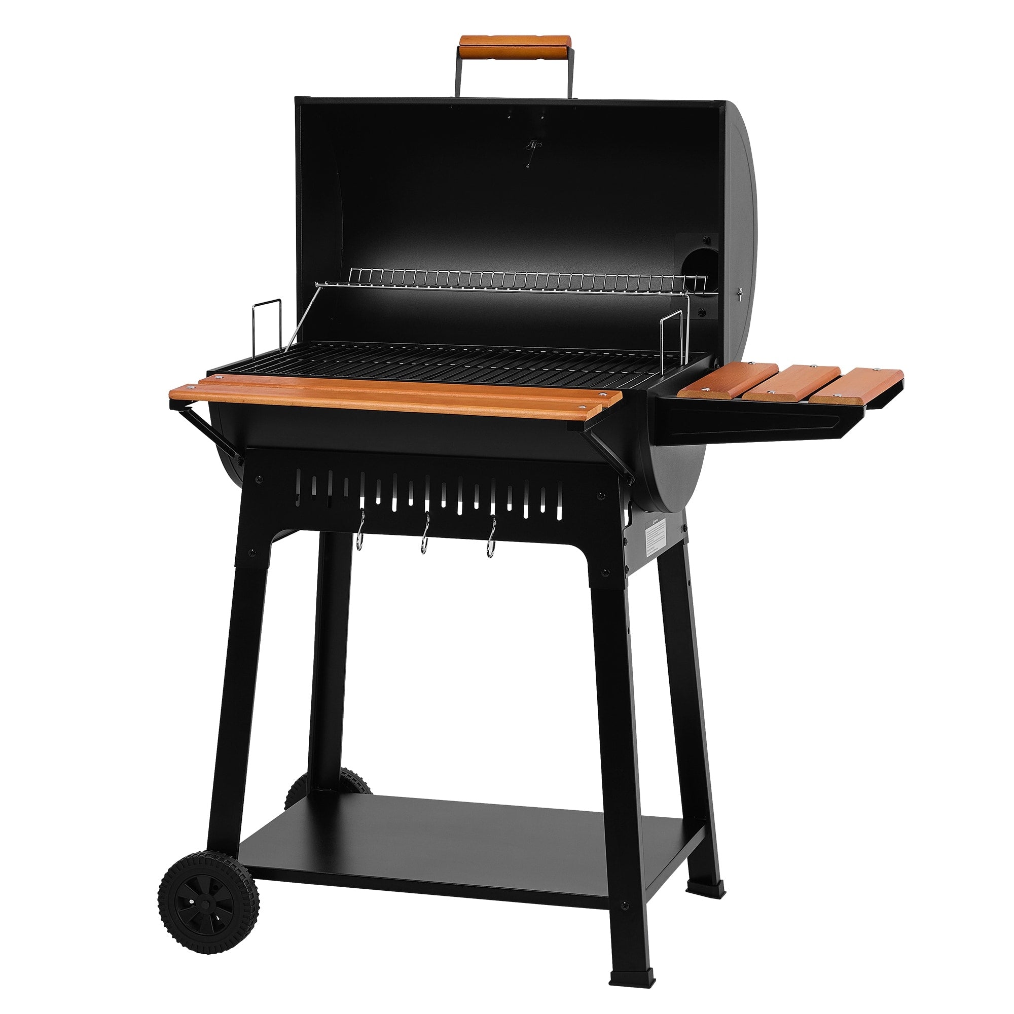 Royal Gourmet Cc1831V Barrel Charcoal Grill With Wooden Side Front Shelves Frame Tool Hooks