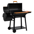 Royal Gourmet Cc1831W Barrel Charcoal Grill With Offset Smoker Wooden Front Side Shelf Frame Tool Hooks