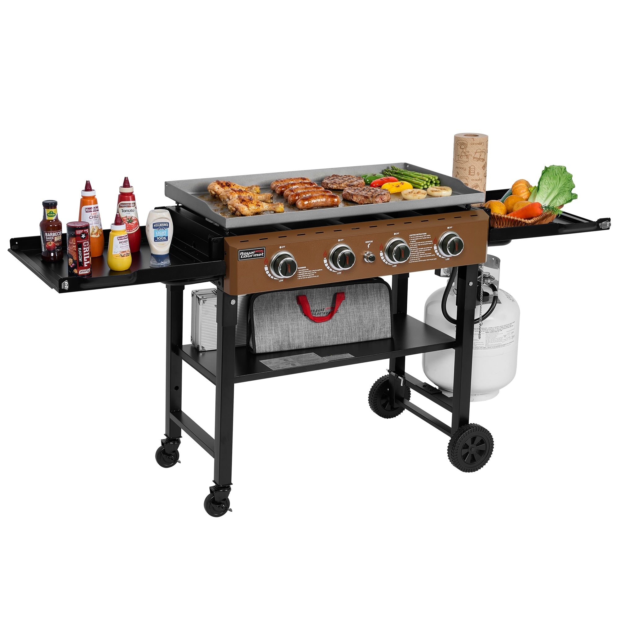 Royal Gourmet Gb4001Fy 4 Burner Propane Griddle With Folding Side Shelves Electronic Ignition