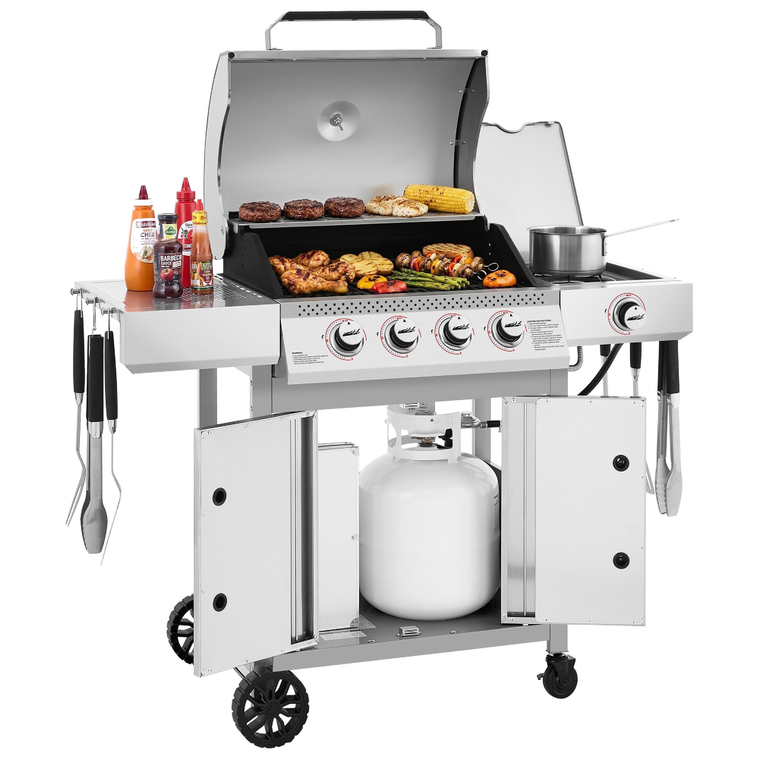 Royal Gourmet Ge4001S 4 Burner Gas Grill With Side Burner Cabinet Style Cart Frame