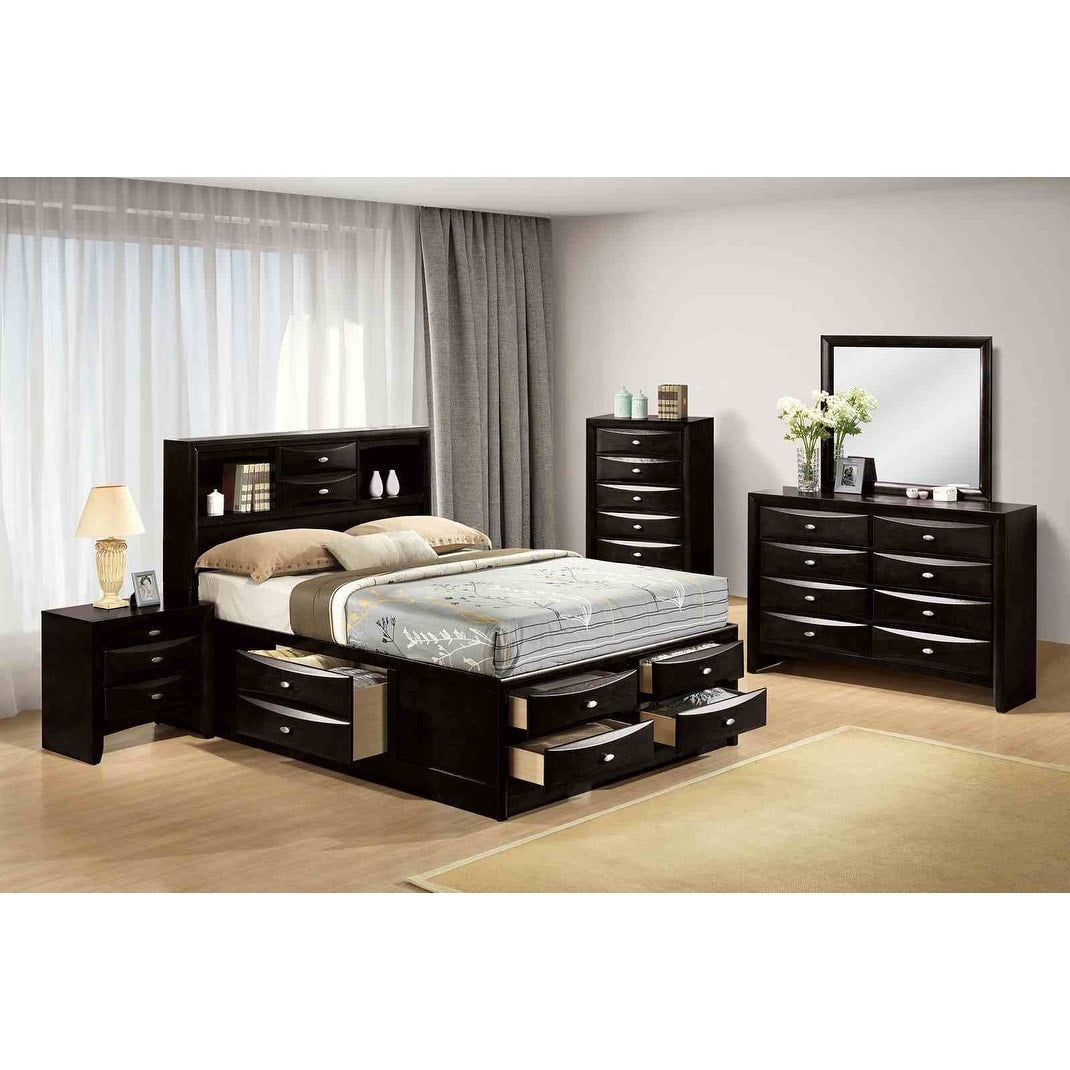 Royal Gray Finish Storage Bedroom Set Solid Wood