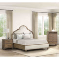 Royal Oak Finish Solid Wood Upholstered Bedroom Set 3Pc