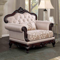 Royal Two Tone Brown Finish Tufted Rolled Arms Sofa Wooden Furniture Set