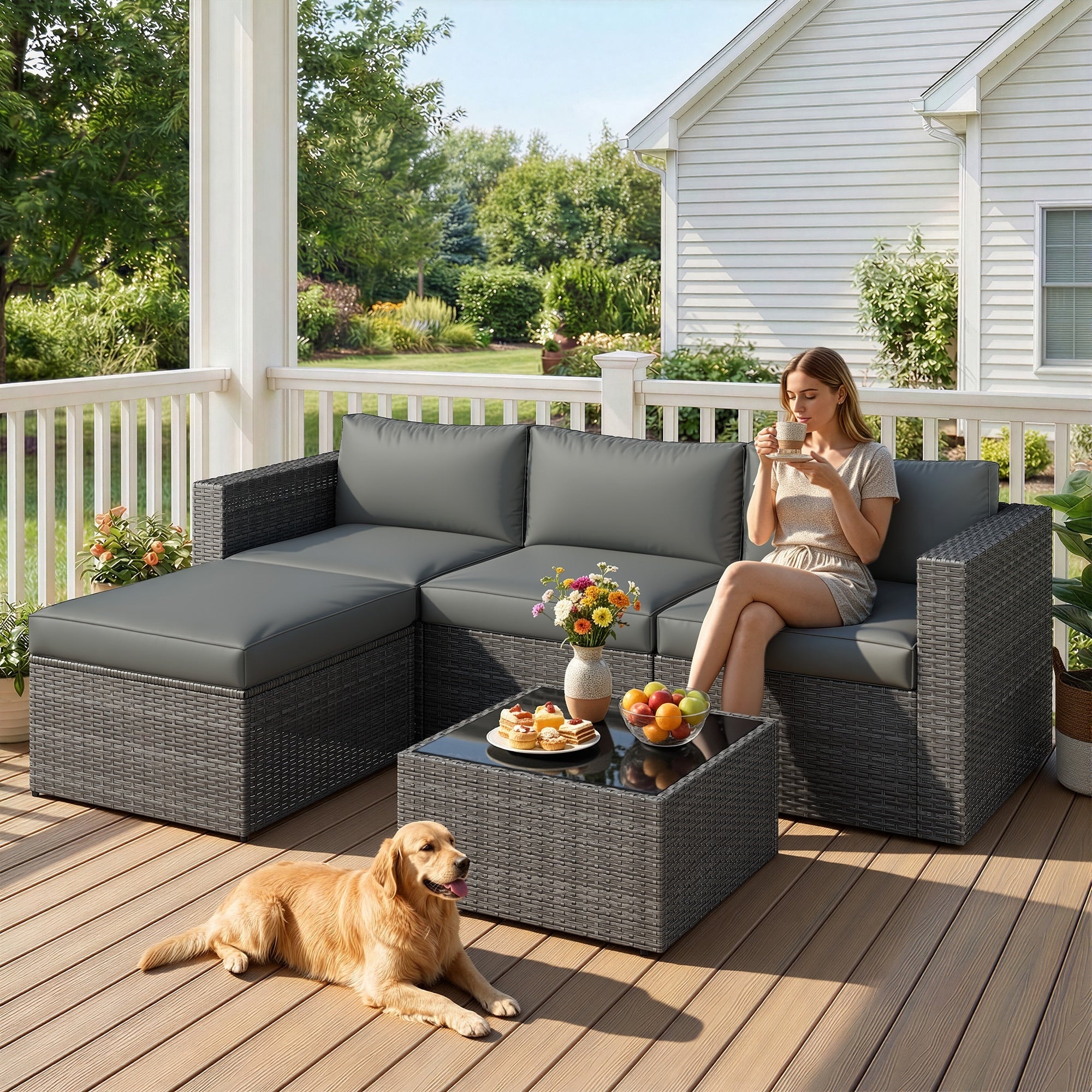 Royalcraft 5 Piece Pe Rattan Wicker Sectional Sets