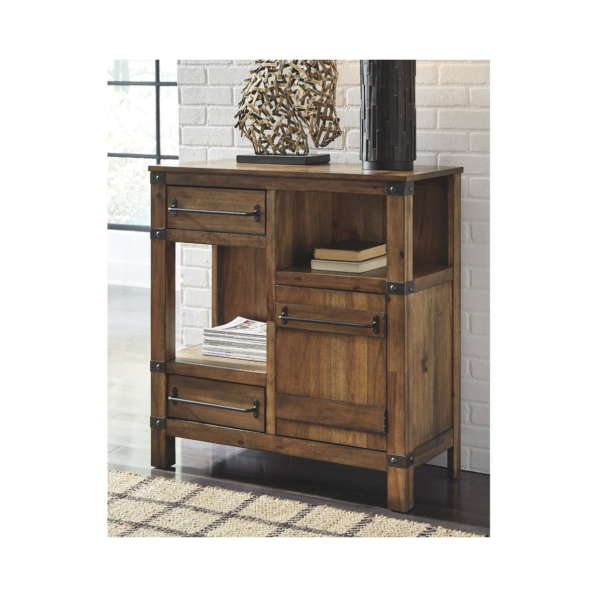 Roybeck Accent Cabinet Casual Bronze Hardware Light Brown