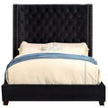 Rozy Queen Bed With Wingback Headboard Nailhead Trim Black Upholstery