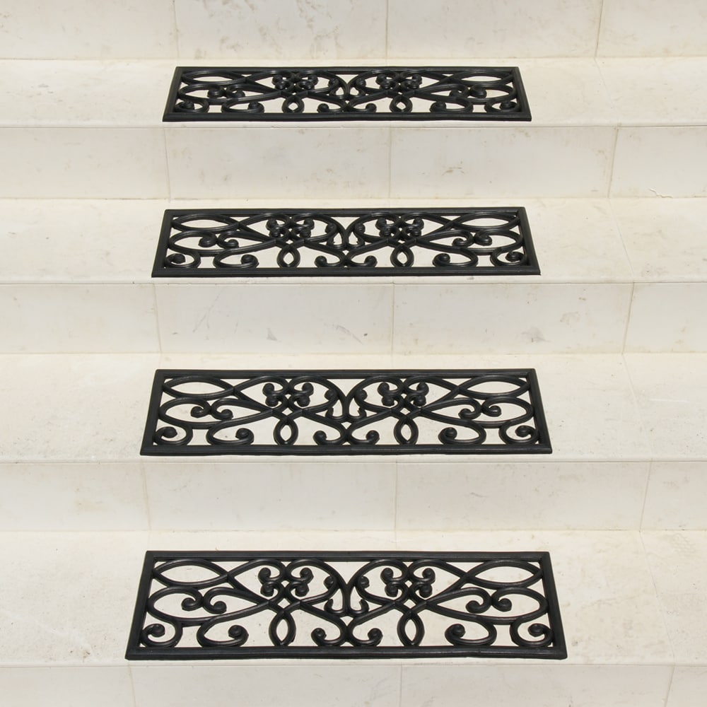 Rubber Cal New Amsterdam Black Stair Tread Rubber Mats Set Of 6 9.7 X 29.7