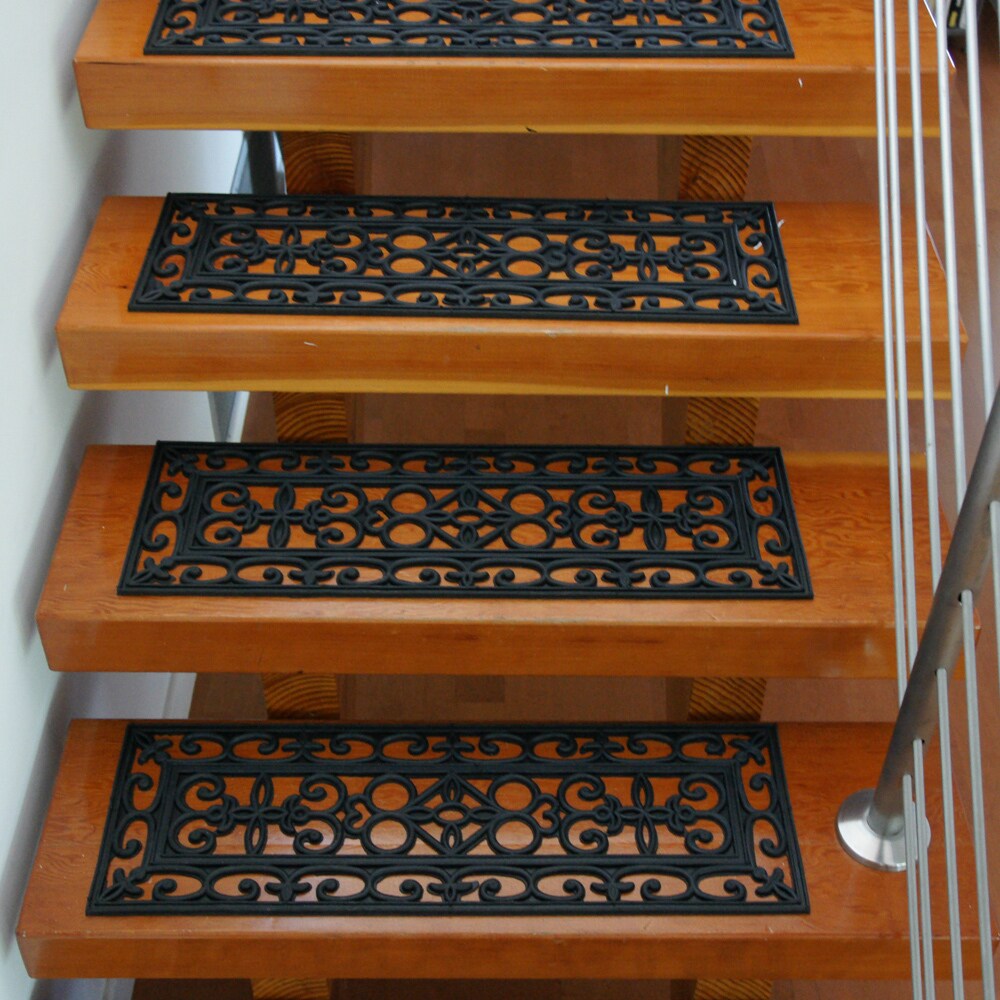 Rubber Cal Regal 6 Piece Black Stair Tread Rubber Mats Set