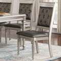 Rubber Wood Dining Chair With Diamond Tufted Back Set Of 2 Grey