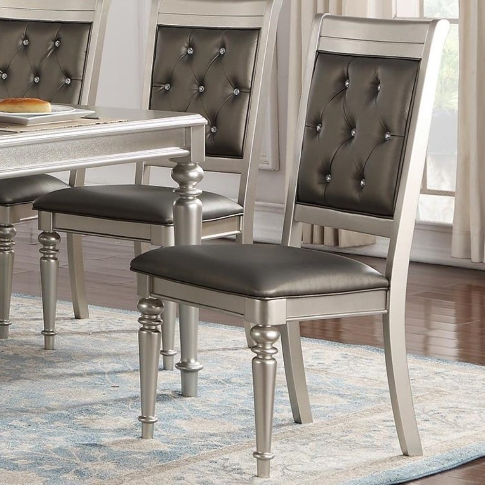 Rubber Wood Dining Chair With Diamond Tufted Back Set Of 2 Grey