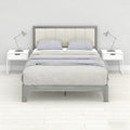 Rubber Wood Platform Bed Frame With Linen Fabric Upholstered Headboard Adjustable Feet No Box Spring Needed Easy Assembly Gray