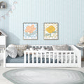 Rubber Wood Twin Size Floor Bed With Fence Without Door