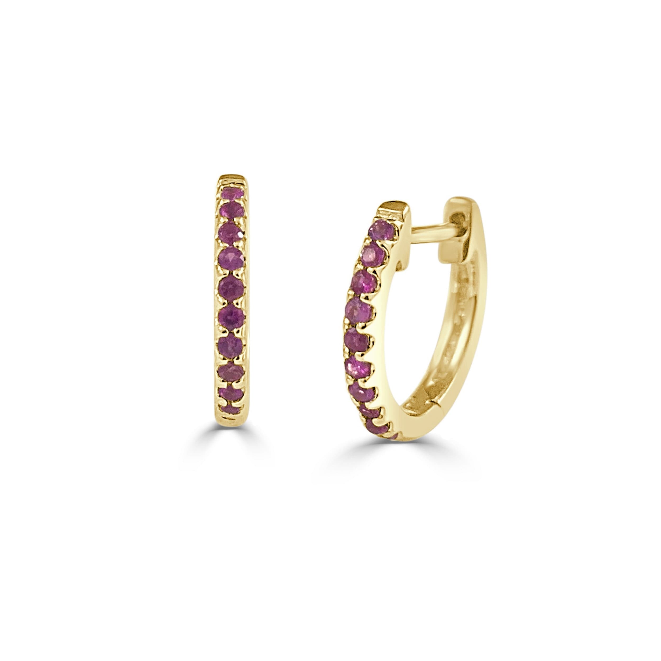 Ruby Earrings Huggies Small Hoops 14K Gold