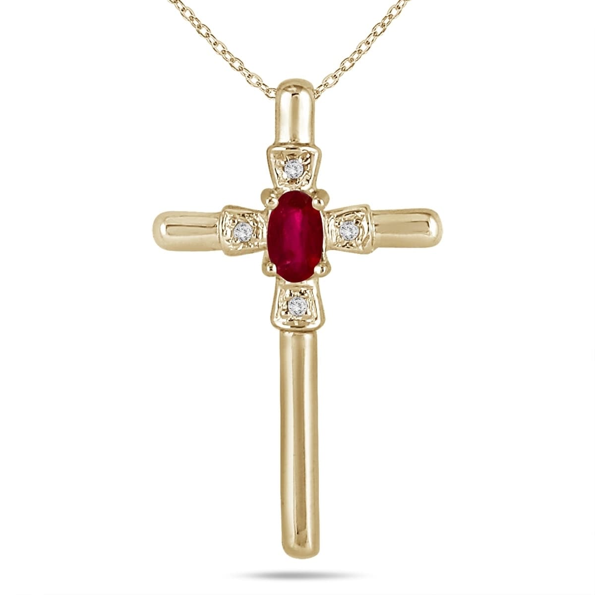 Ruby And Diamond Cross Pendant 10K Yellow Gold