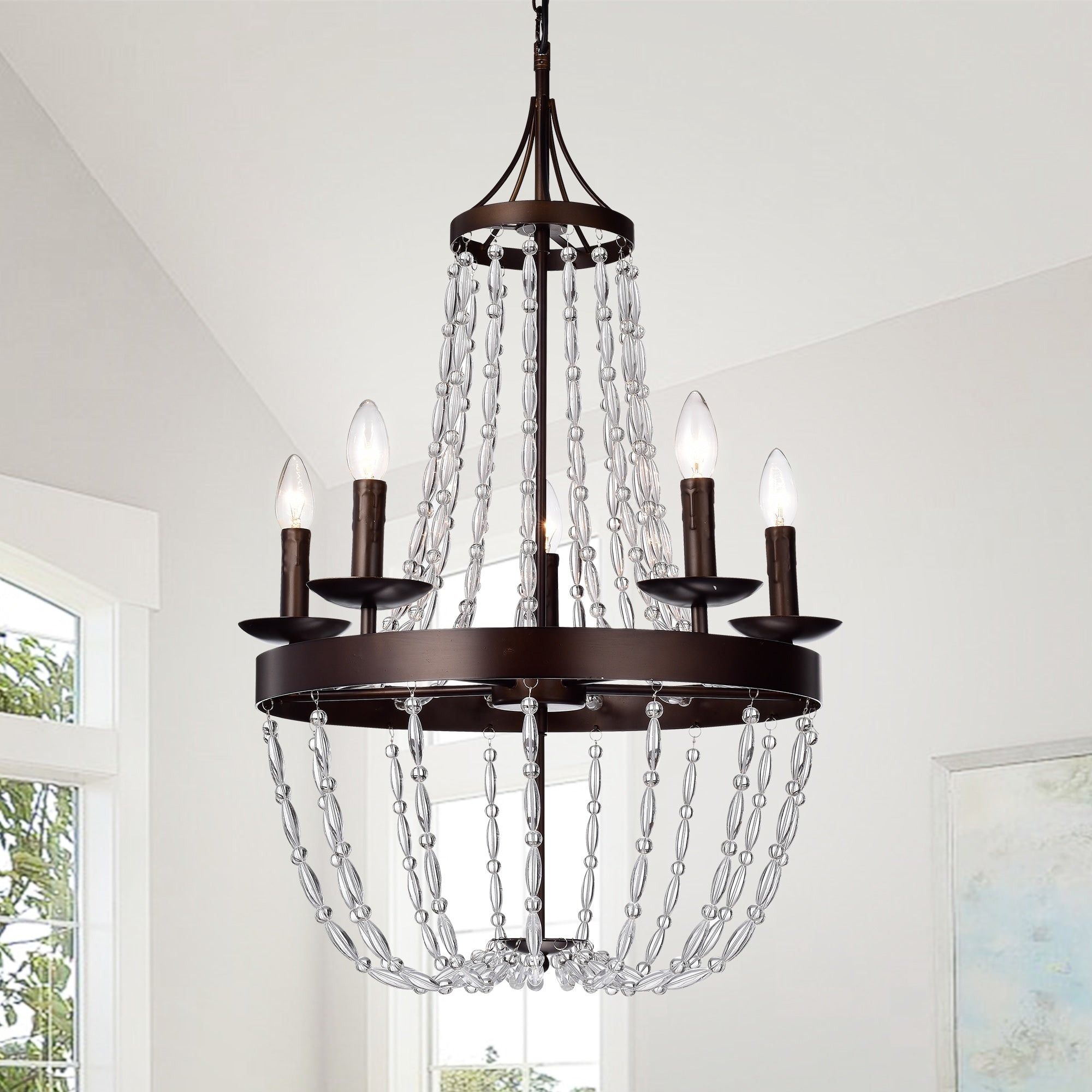 Ruesen 5 Light 22 Inch Antique Bronze Crystal Chandelier