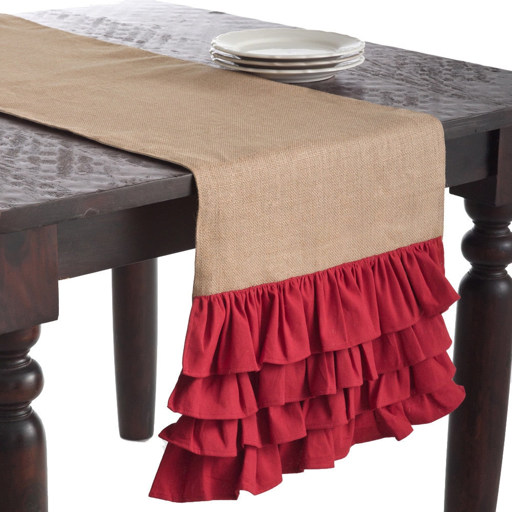 Ruffle Design Jute Red 90X16 Inches Table Runner