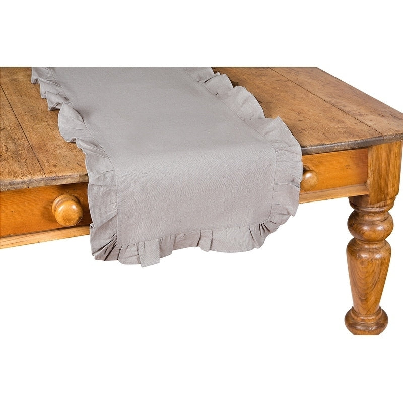 Ruffle Trim Solid Taupe Table Runner 16 By 72 Inch