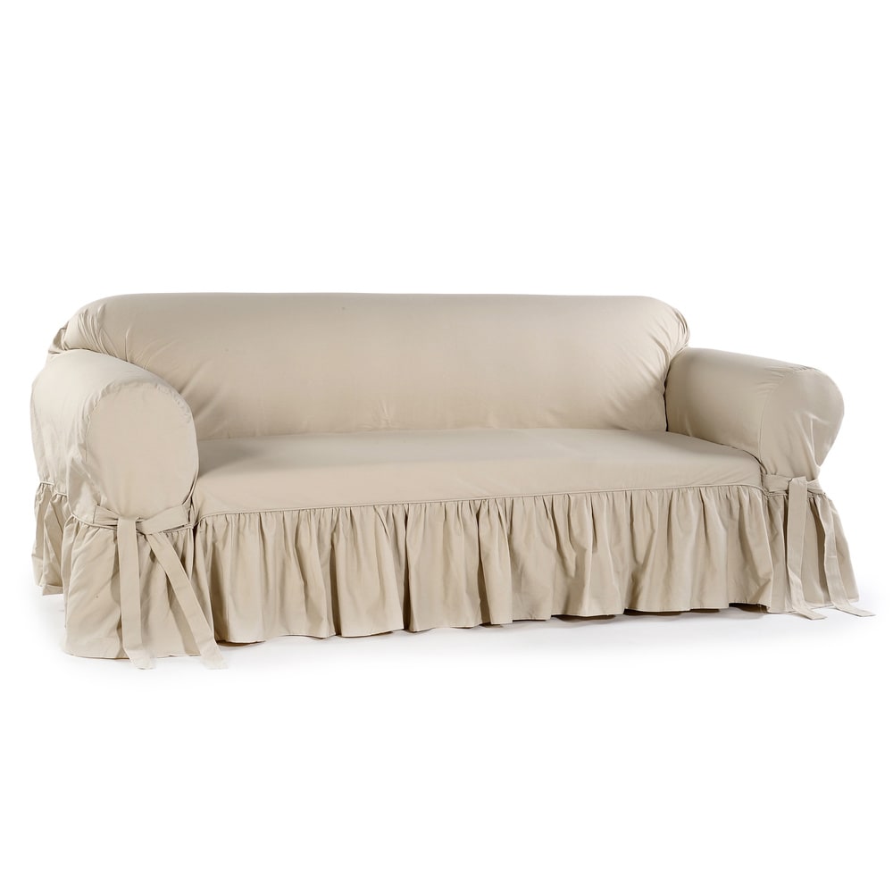 Ruffled Cotton Loveseat Slipcover