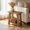 Rustic 2 Tier Solid Wood Side Table Narrow End Table For Small Spaces Farmhouse Sofa Side Nightstand For Bedroom Living Room